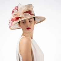 Pearl and Scarlet Sinimay Formal Hat with Bow