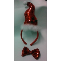 Sequin Christmas Hat Headband with Bow Tie
