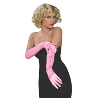 Pink Satin Elbow Gloves