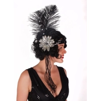Black Sequin Flapper Headband w/ Beads and Feathers