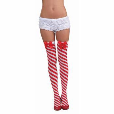 Candy Cane Thigh High Stockings Adult Standard