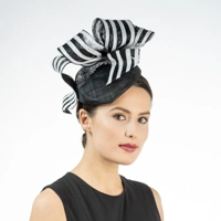 Black and White Striped Sinamay Ribbon Fascinator
