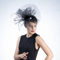 Black and White Sinamay Wired Puff Headband