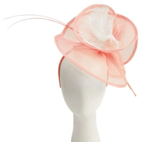 Pink and White Sinamay Fascinator with 2 Quill Stick Feathers