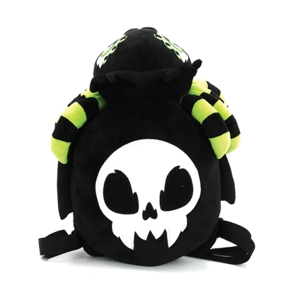Glow in the Dark Skull Head Spider Plush Backpack in Polyester Glow in the Dark Skull Head Spider Plush Backpack in Polyester