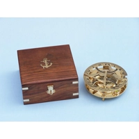 Solid Brass Round Sundial Compass w/Rose wood Box 6