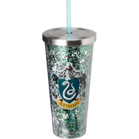 Slytherin Glitter Cup With Straw
