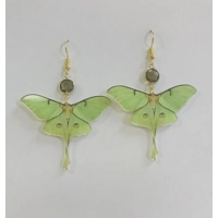 Acrylic Luna Moth with Grey Stone Earrings