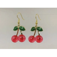 Acrylic Red Enamel Cherry Earrings