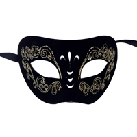 Black and Gold Leatherette Eye Mask with Glitter and Fleur De Lis