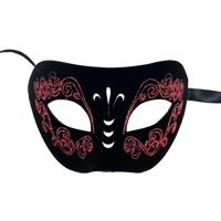Black and Red Leatherette Eye Mask with Glitter and Fleur De Lis