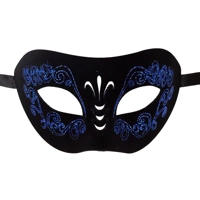 Black and Royal Blue Leatherette Eye Mask with Glitter and Fleur De Lis