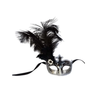 Black and Silver Anarkali Eye Mask with Feathers