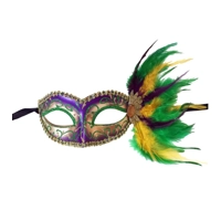 Mardi Gras Glitter Swirl Eye Mask with Side Feathers
