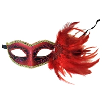 Red Glitter Swirl Eye Mask with Side Feathers