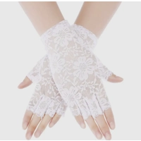 White Short Lace Fingerless Gloves
