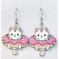 Kawaii Donut Cat Earrings
