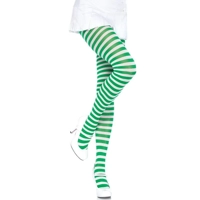 Nylon Striped Tights White/Green