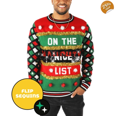 Naughty or Nice Reversable Sequin Ugly Christmas Sweater