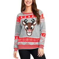 Sequin Rudolph Light Up Ugly Christmas Sweater
