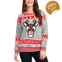 Sequin Rudolph Light Up Ugly Christmas Sweater