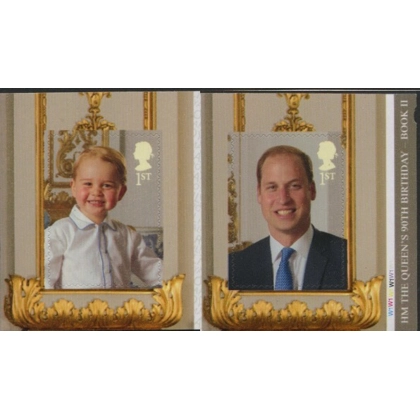 3835-6 Queen's 90th Birthday Princes William & George 1st class pair ex 2nd booklet 2016
