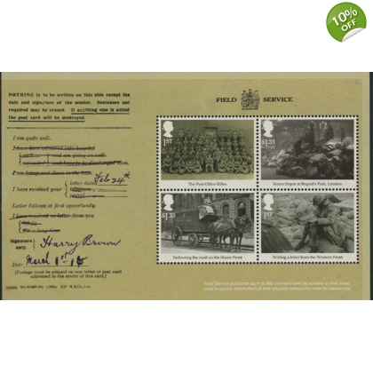 3844-7 Post Office at War set from World War I prestige book 2016