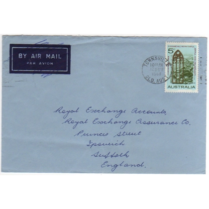 C5001 SG 431 5c Christmas surface letter to UK Townsville Qld 12 November 1968