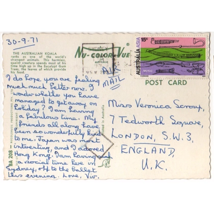 C5009 SG 484 15c Australia-Asia Congress airmail postcard to UK 1 October 1971 Sydney