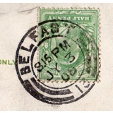 Belfast = 13 = handstamp 1908
