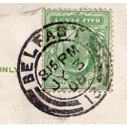 Belfast = 13 = handstamp 1908