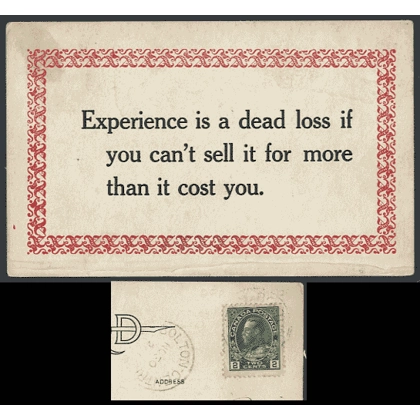 Experience message card, probably Canadian, 1922