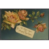 Happy New Year roses embossed postcard
