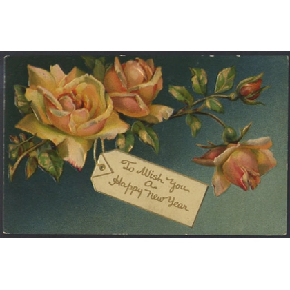 Happy New Year roses embossed postcard