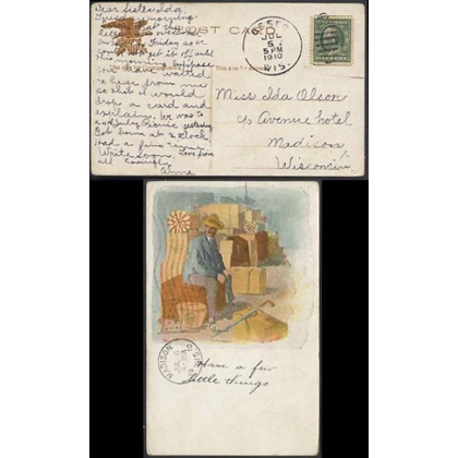 Osseo Wis. duplex postmark on USA 1910 postcard