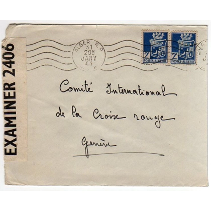 Algeria Censored to Geneva Red Cross 1943