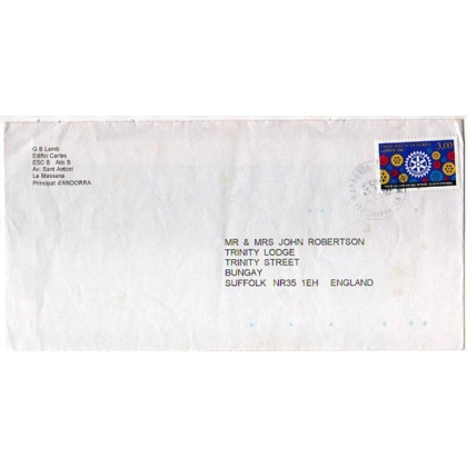 Andorra Fr cover to England 1998