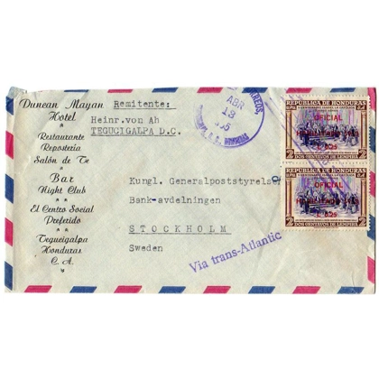 Honduras - Sweden airmail 1955