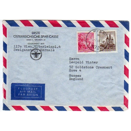 Austria banking airmail cover to England 1969