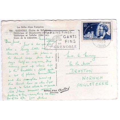 France postcard to England 1956