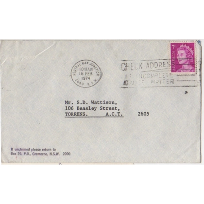 C5065 7c Queen def inland letter Neutral Bay Junction NSW 16 February 1974 to Torrens ACT
