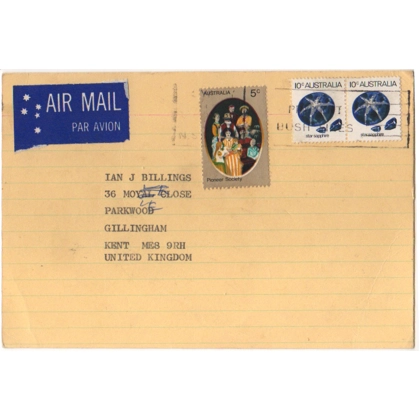C5017 SG 523 5c Pioneer & SG 552a Star Sapphire on airmail card to UK, Sydney February 197
