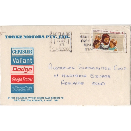 C5021 SG 530 7c Christmas 1972 inland letter Adelaide 20 December 1972 Yorke Motors advertising