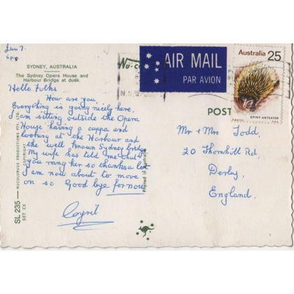 C5024 SG 562 Spiny Anteater airmail postcard to UK Sydney 8 June 197