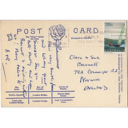 C5041-3 SG 834 35c Yacht airmail postcard to UK