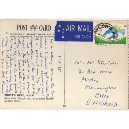 C5028 SG 611 25c PNG Independence on airmail postcard to UK Taylors Arm 1 December 1975