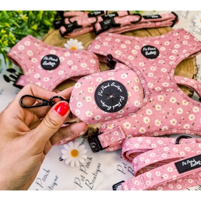 Dusky Pink Daisies Floral Dog Poo Bag Holder Dusky Pink Daisies Floral Dog Poo Bag Holder