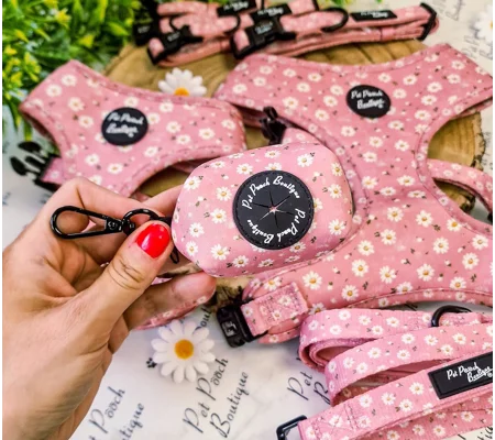 Dusky Pink Daisies Floral Dog Poo Bag Holder