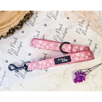 Dusky Pink Daisies Floral Dog Lead - Reversible Dusky Pink Daisies Floral Dog Lead - Reversible