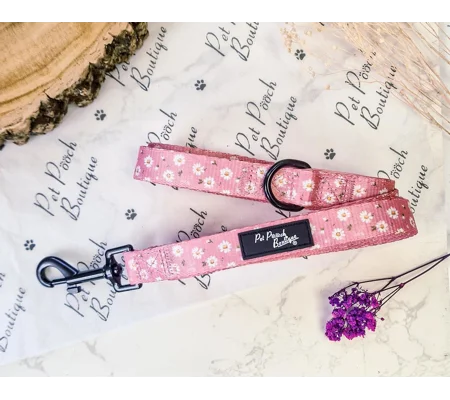 Dusky Pink Daisies Floral Dog Lead - Reversible